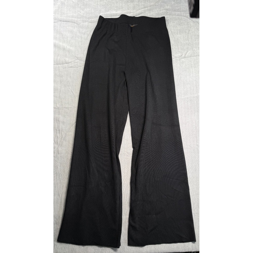 Truth By Republic Pants Women Medium Black Ribbed Elastic Waist Pull On Wide Leg